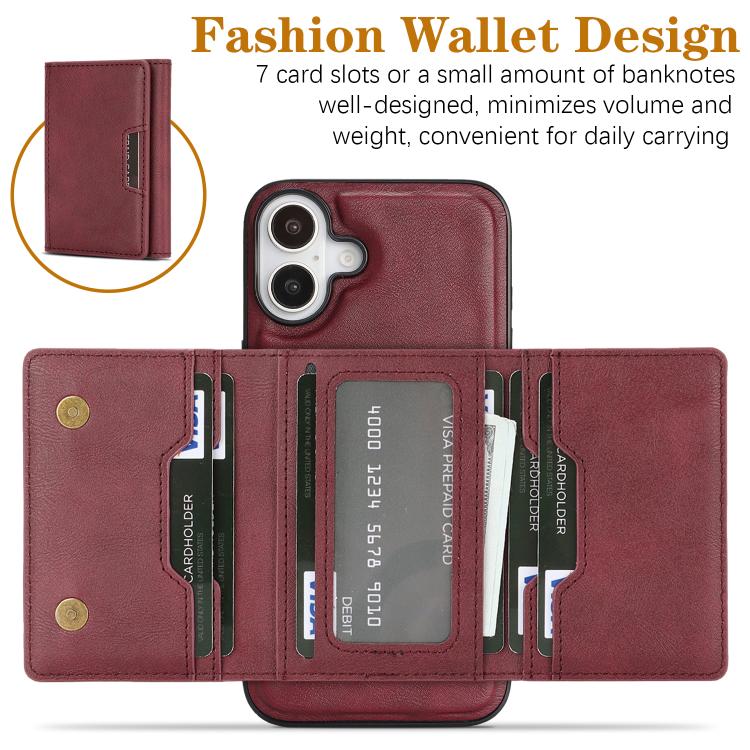 For iPhone 17 Kalebol Strong Magnetic MagSafe Tri-Fold Wallet Leather Phone Case