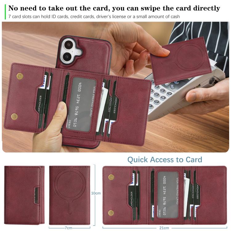 For iPhone 17 Kalebol Strong Magnetic MagSafe Tri-Fold Wallet Leather Phone Case