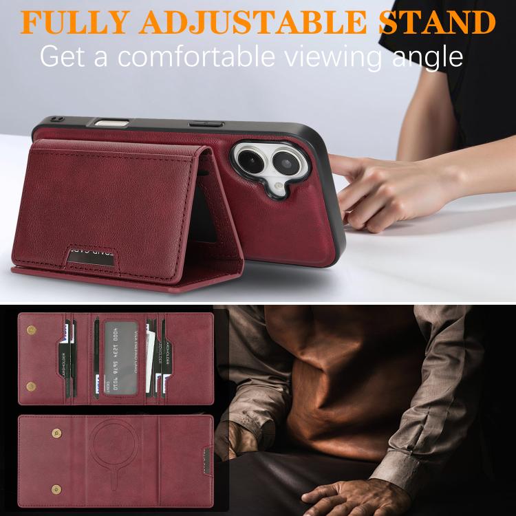 For iPhone 17 Kalebol Strong Magnetic MagSafe Tri-Fold Wallet Leather Phone Case