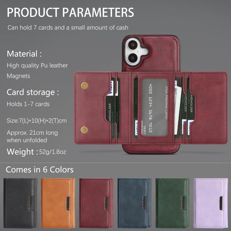 For iPhone 17 Kalebol Strong Magnetic MagSafe Tri-Fold Wallet Leather Phone Case
