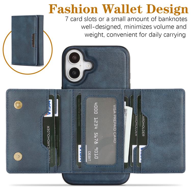 For iPhone 17 Kalebol Strong Magnetic MagSafe Tri-Fold Wallet Leather Phone Case
