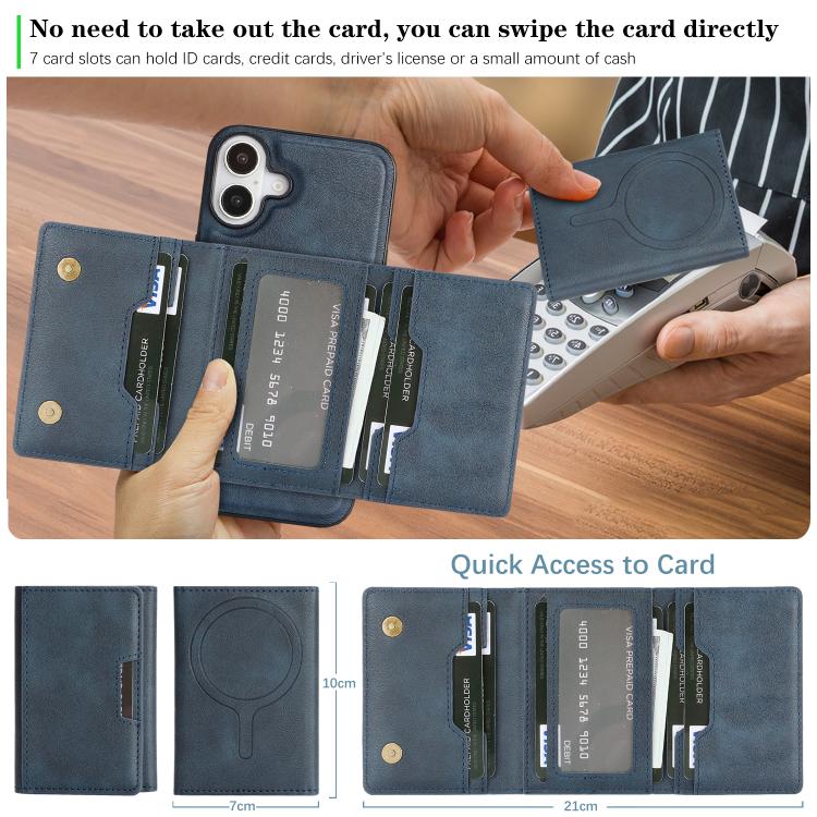 For iPhone 17 Kalebol Strong Magnetic MagSafe Tri-Fold Wallet Leather Phone Case