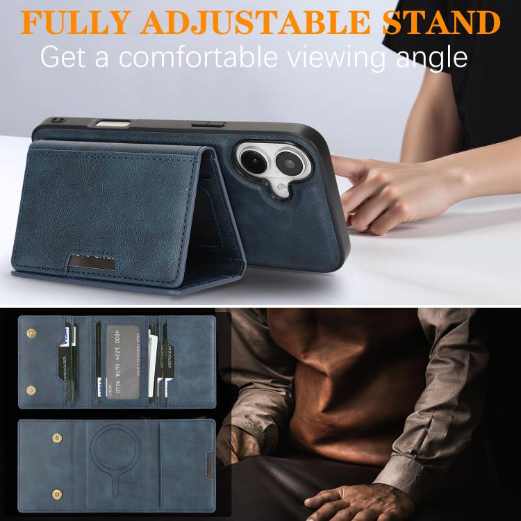 For iPhone 17 Kalebol Strong Magnetic MagSafe Tri-Fold Wallet Leather Phone Case