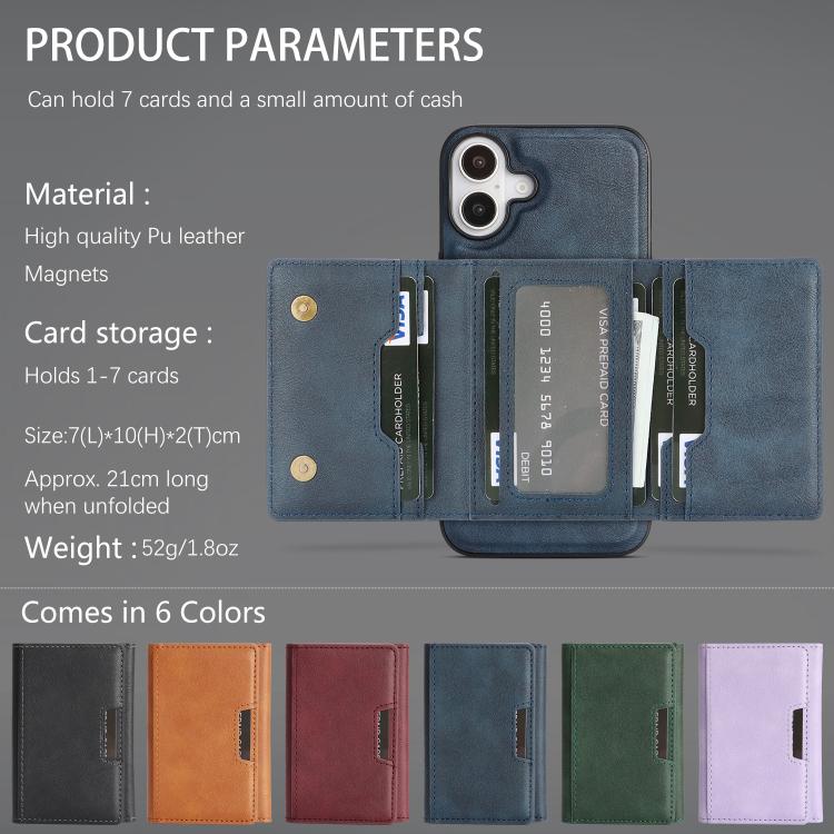 For iPhone 17 Kalebol Strong Magnetic MagSafe Tri-Fold Wallet Leather Phone Case