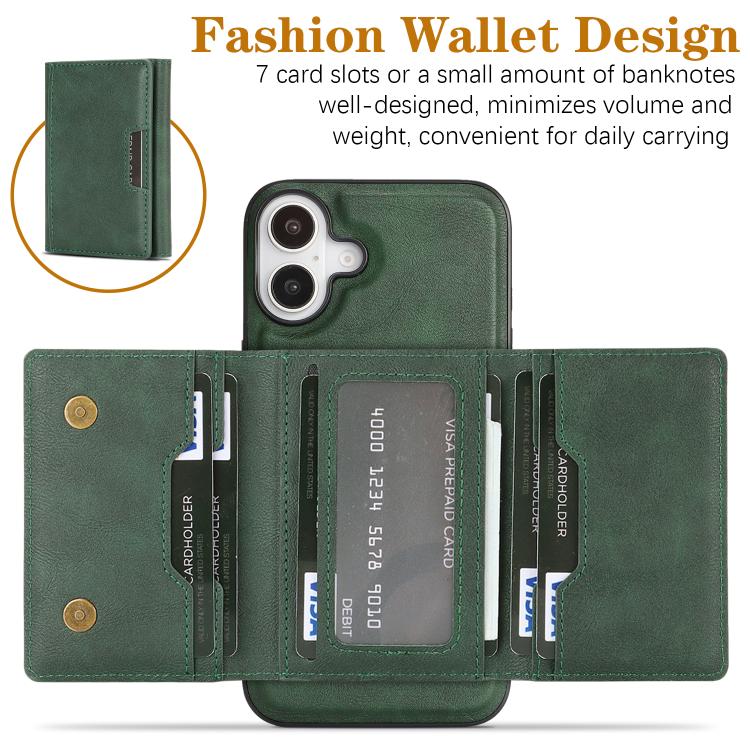 For iPhone 17 Kalebol Strong Magnetic MagSafe Tri-Fold Wallet Leather Phone Case