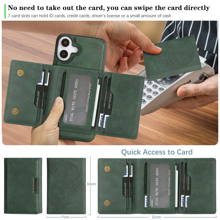For iPhone 17 Kalebol Strong Magnetic MagSafe Tri-Fold Wallet Leather Phone Case