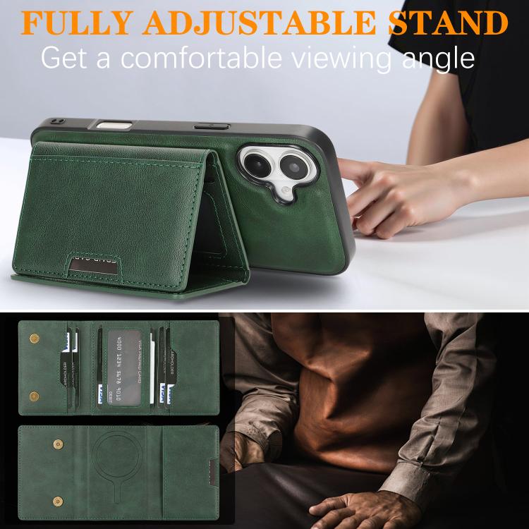 For iPhone 17 Kalebol Strong Magnetic MagSafe Tri-Fold Wallet Leather Phone Case