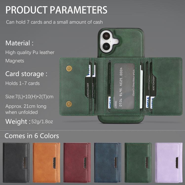 For iPhone 17 Kalebol Strong Magnetic MagSafe Tri-Fold Wallet Leather Phone Case