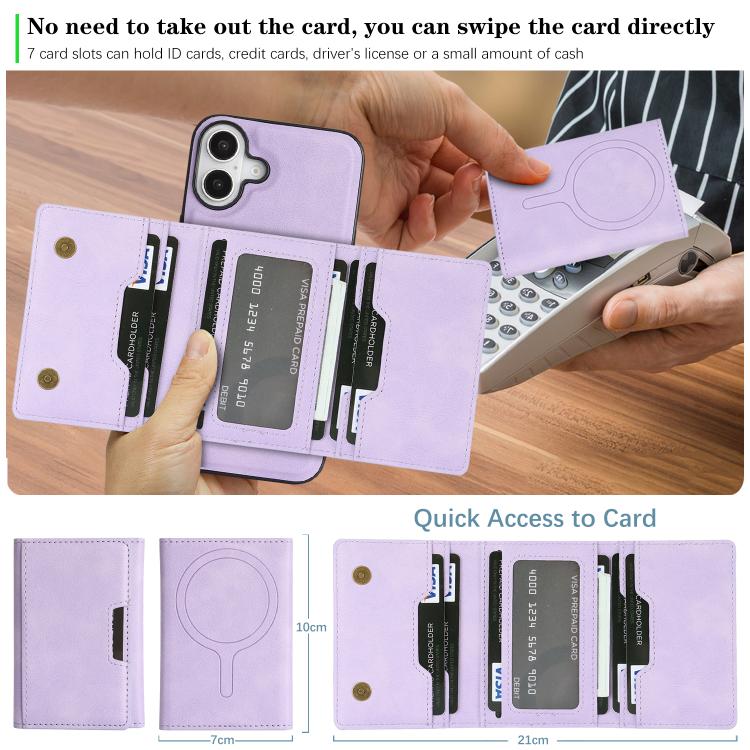 For iPhone 17 Kalebol Strong Magnetic MagSafe Tri-Fold Wallet Leather Phone Case