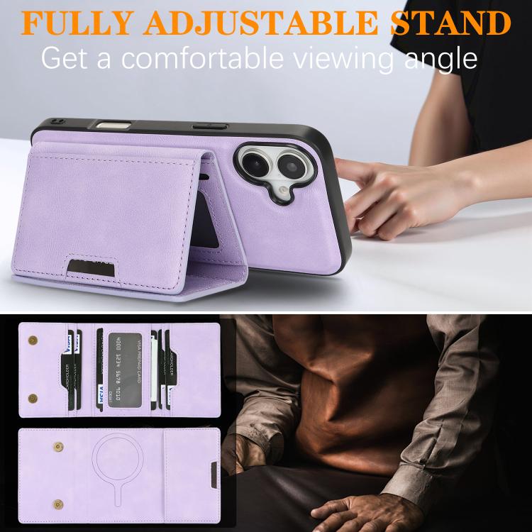 For iPhone 17 Kalebol Strong Magnetic MagSafe Tri-Fold Wallet Leather Phone Case