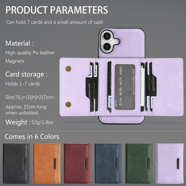 For iPhone 17 Kalebol Strong Magnetic MagSafe Tri-Fold Wallet Leather Phone Case