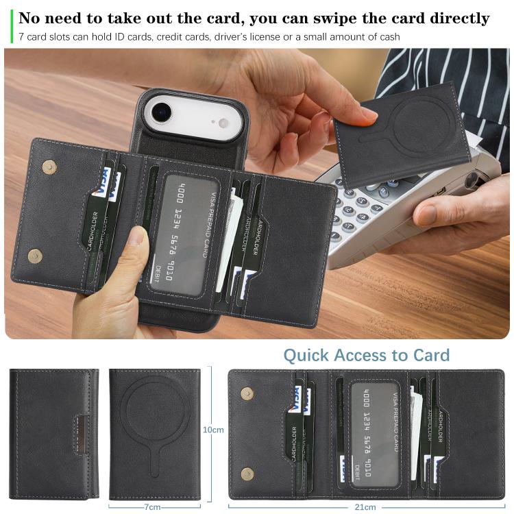 For iPhone Air Kalebol Strong Magnetic MagSafe Tri-Fold Wallet Leather Phone Case