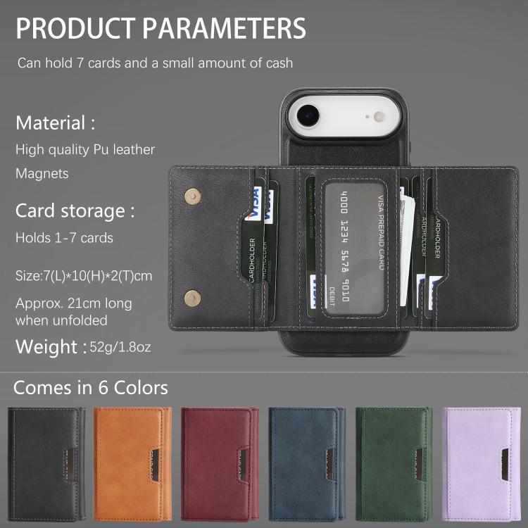 For iPhone Air Kalebol Strong Magnetic MagSafe Tri-Fold Wallet Leather Phone Case