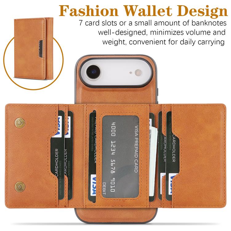 For iPhone Air Kalebol Strong Magnetic MagSafe Tri-Fold Wallet Leather Phone Case