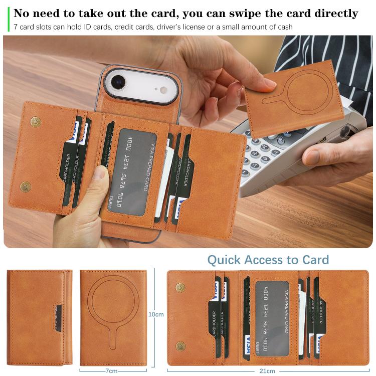 For iPhone Air Kalebol Strong Magnetic MagSafe Tri-Fold Wallet Leather Phone Case