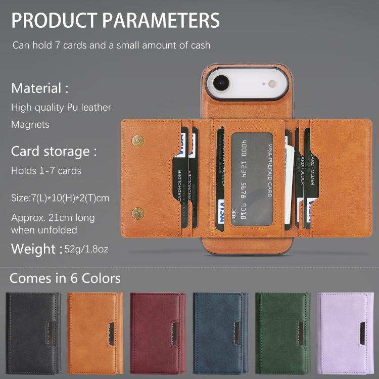 For iPhone Air Kalebol Strong Magnetic MagSafe Tri-Fold Wallet Leather Phone Case