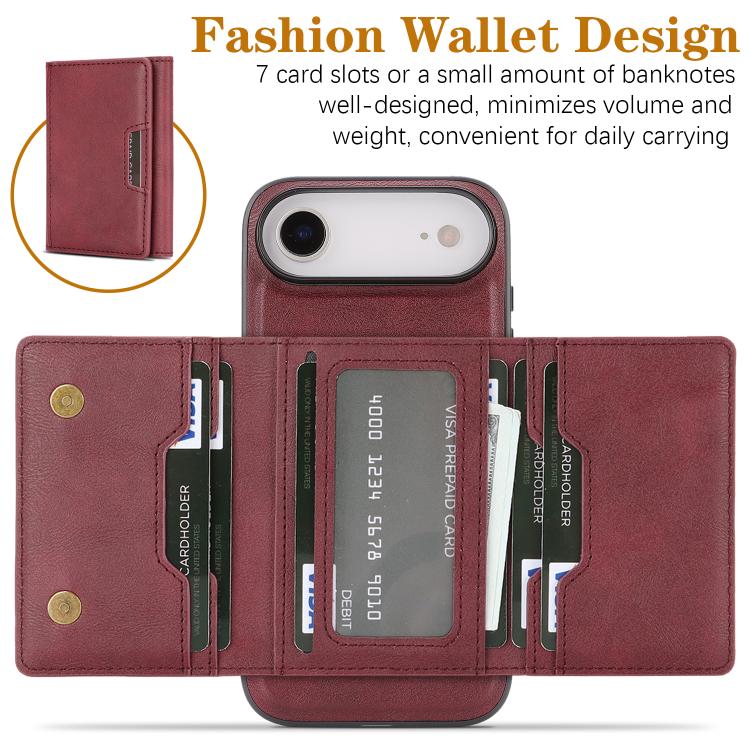 For iPhone Air Kalebol Strong Magnetic MagSafe Tri-Fold Wallet Leather Phone Case