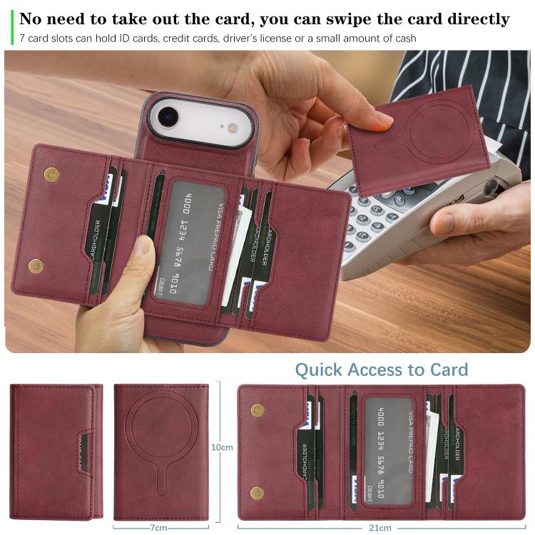 For iPhone Air Kalebol Strong Magnetic MagSafe Tri-Fold Wallet Leather Phone Case
