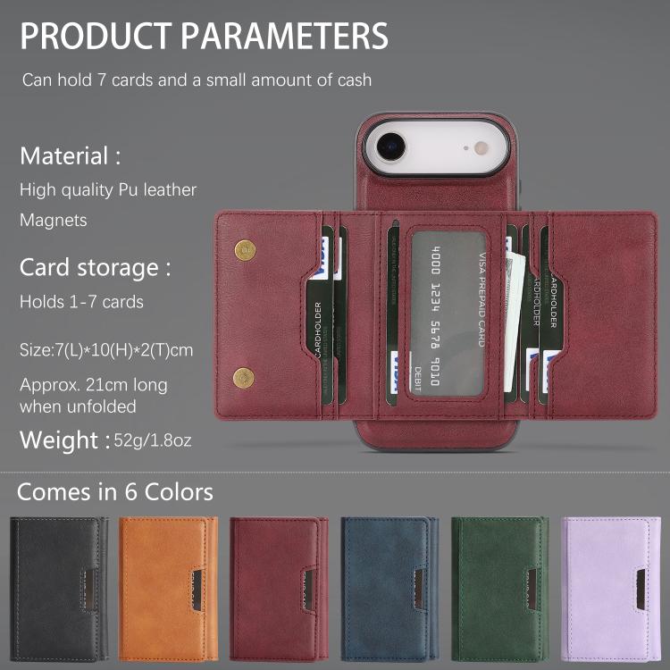 For iPhone Air Kalebol Strong Magnetic MagSafe Tri-Fold Wallet Leather Phone Case