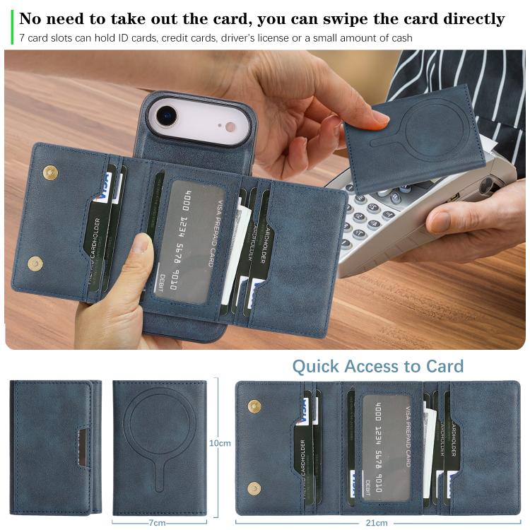 For iPhone Air Kalebol Strong Magnetic MagSafe Tri-Fold Wallet Leather Phone Case