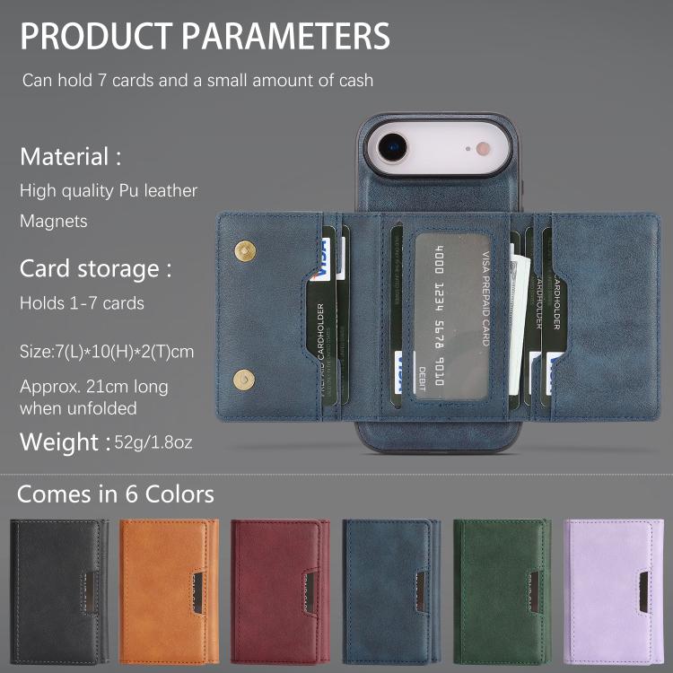For iPhone Air Kalebol Strong Magnetic MagSafe Tri-Fold Wallet Leather Phone Case
