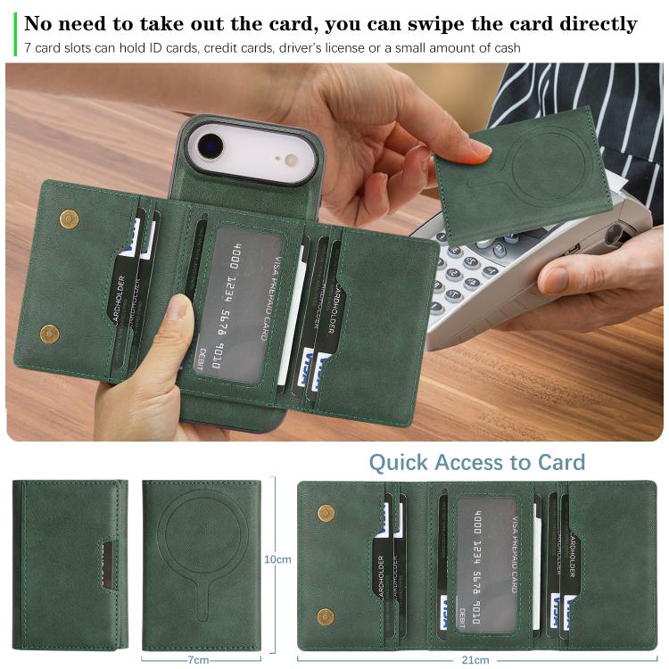 For iPhone Air Kalebol Strong Magnetic MagSafe Tri-Fold Wallet Leather Phone Case