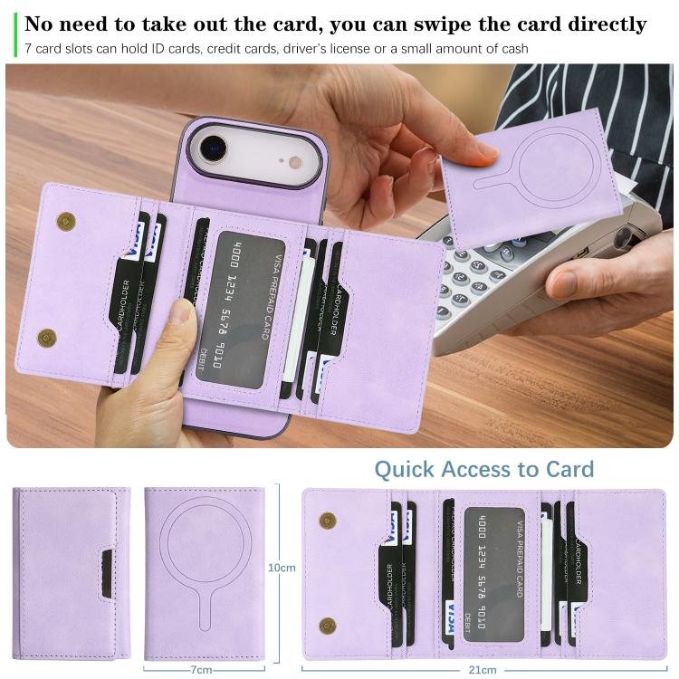For iPhone Air Kalebol Strong Magnetic MagSafe Tri-Fold Wallet Leather Phone Case