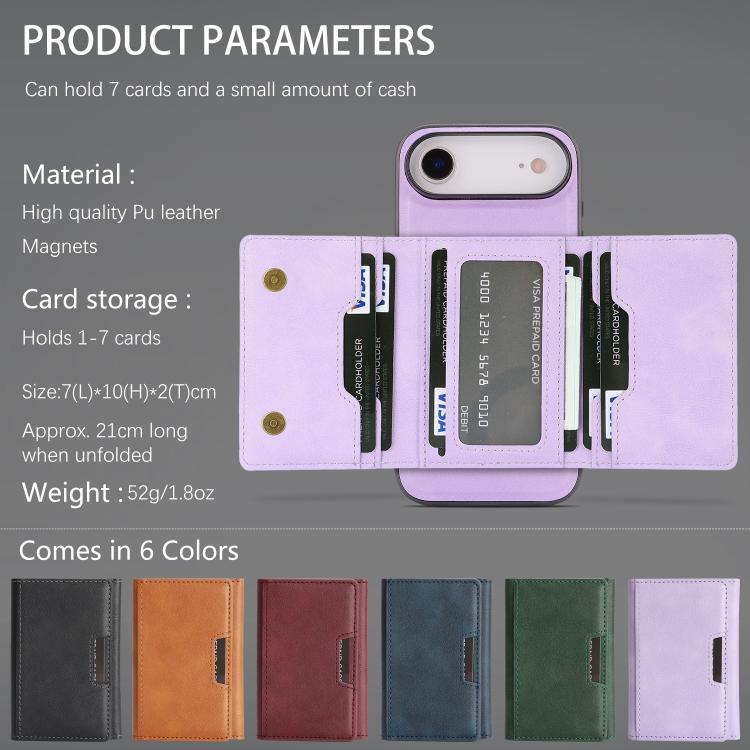For iPhone Air Kalebol Strong Magnetic MagSafe Tri-Fold Wallet Leather Phone Case
