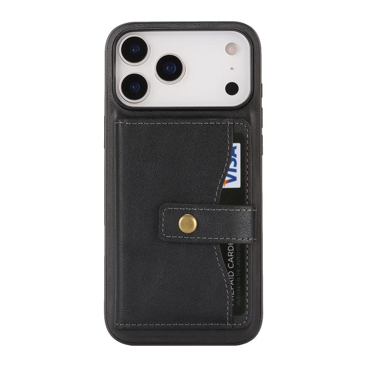 For iPhone 17 Pro Kalebol Magnetic Button Card Bag MagSafe Ring Leather Phone Case