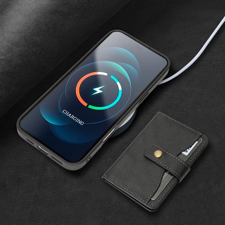 For iPhone 17 Pro Kalebol Magnetic Button Card Bag MagSafe Ring Leather Phone Case