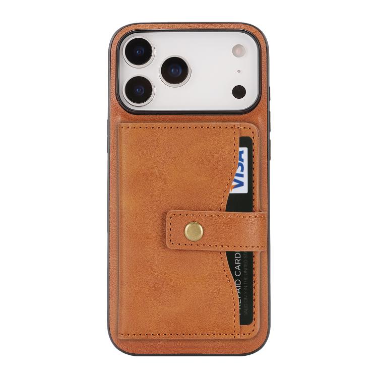 For iPhone 17 Pro Kalebol Magnetic Button Card Bag MagSafe Ring Leather Phone Case
