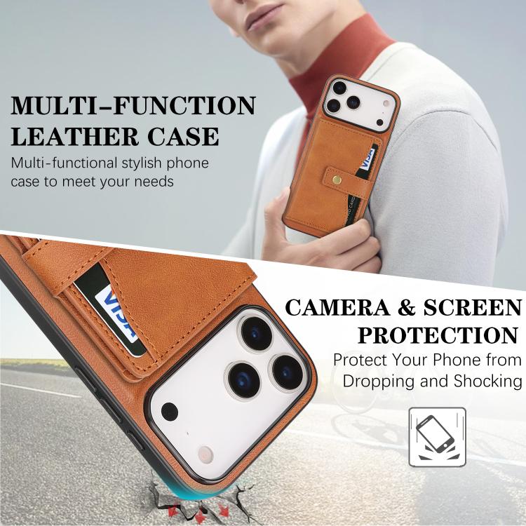 For iPhone 17 Pro Kalebol Magnetic Button Card Bag MagSafe Ring Leather Phone Case