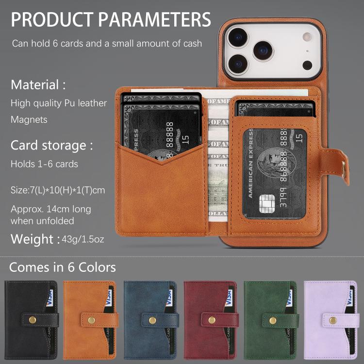For iPhone 17 Pro Kalebol Magnetic Button Card Bag MagSafe Ring Leather Phone Case