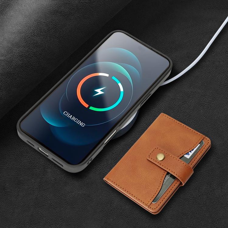 For iPhone 17 Pro Kalebol Magnetic Button Card Bag MagSafe Ring Leather Phone Case