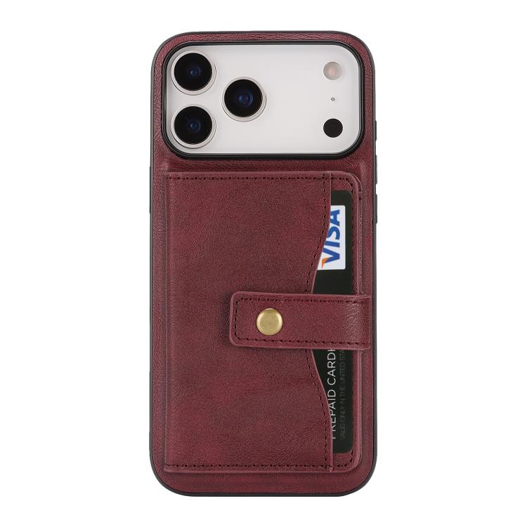 For iPhone 17 Pro Kalebol Magnetic Button Card Bag MagSafe Ring Leather Phone Case