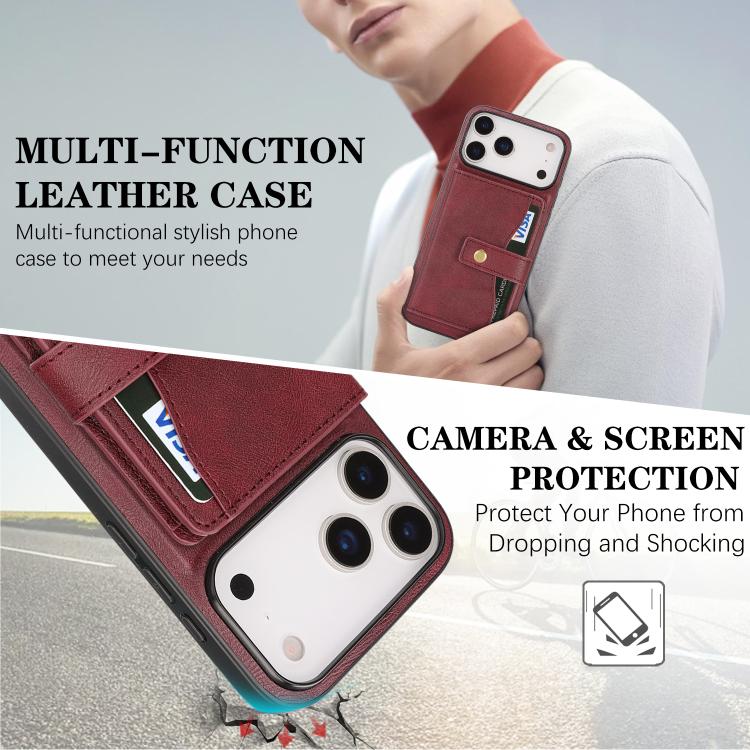 For iPhone 17 Pro Kalebol Magnetic Button Card Bag MagSafe Ring Leather Phone Case
