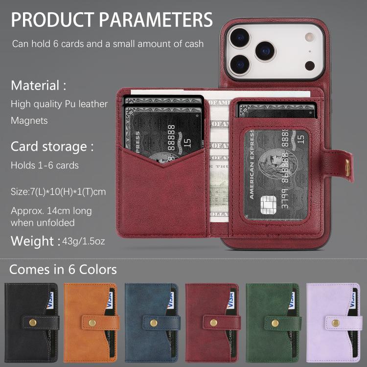 For iPhone 17 Pro Kalebol Magnetic Button Card Bag MagSafe Ring Leather Phone Case