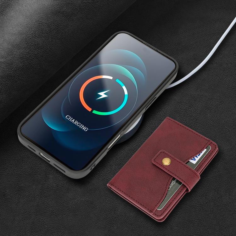 For iPhone 17 Pro Kalebol Magnetic Button Card Bag MagSafe Ring Leather Phone Case