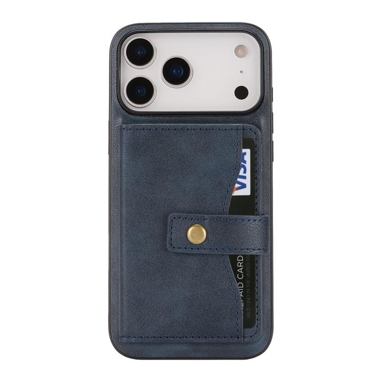 For iPhone 17 Pro Kalebol Magnetic Button Card Bag MagSafe Ring Leather Phone Case
