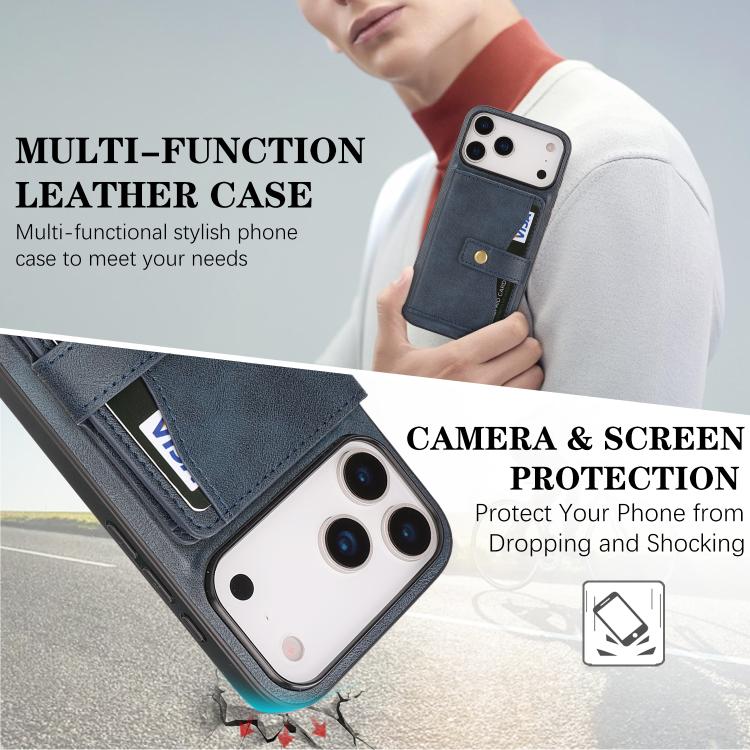 For iPhone 17 Pro Kalebol Magnetic Button Card Bag MagSafe Ring Leather Phone Case