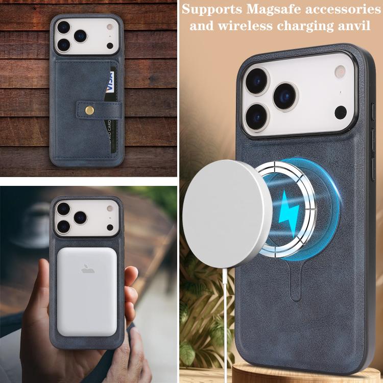 For iPhone 17 Pro Kalebol Magnetic Button Card Bag MagSafe Ring Leather Phone Case