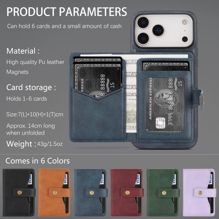 For iPhone 17 Pro Kalebol Magnetic Button Card Bag MagSafe Ring Leather Phone Case