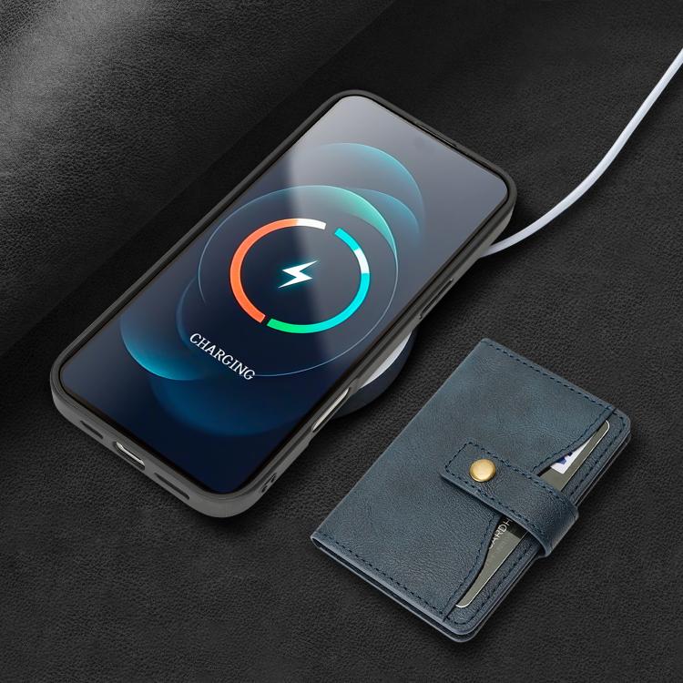 For iPhone 17 Pro Kalebol Magnetic Button Card Bag MagSafe Ring Leather Phone Case