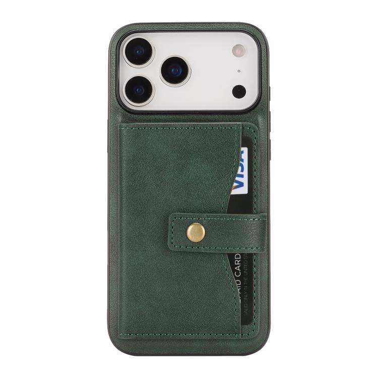 For iPhone 17 Pro Kalebol Magnetic Button Card Bag MagSafe Ring Leather Phone Case