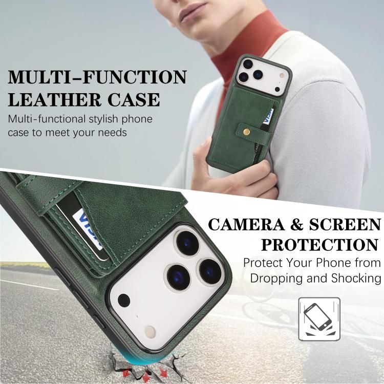 For iPhone 17 Pro Kalebol Magnetic Button Card Bag MagSafe Ring Leather Phone Case