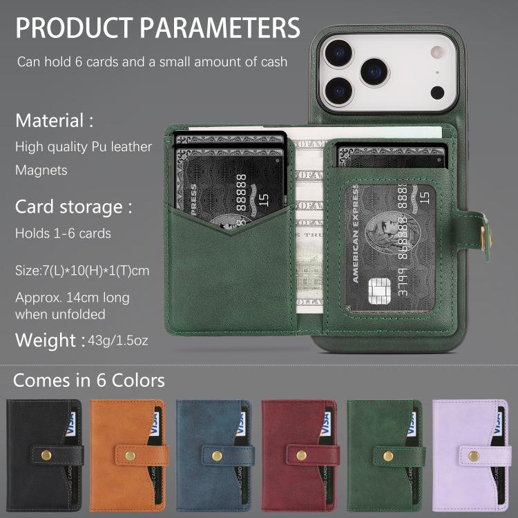 For iPhone 17 Pro Kalebol Magnetic Button Card Bag MagSafe Ring Leather Phone Case