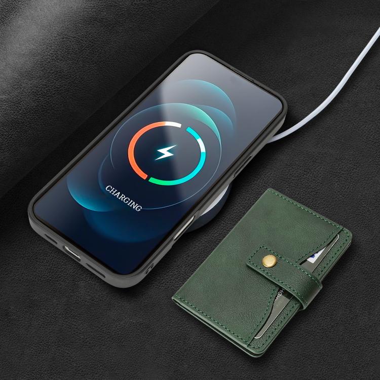 For iPhone 17 Pro Kalebol Magnetic Button Card Bag MagSafe Ring Leather Phone Case