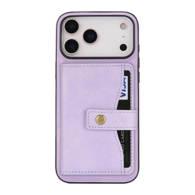 For iPhone 17 Pro Kalebol Magnetic Button Card Bag MagSafe Ring Leather Phone Case