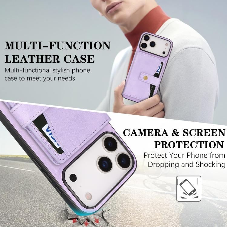 For iPhone 17 Pro Kalebol Magnetic Button Card Bag MagSafe Ring Leather Phone Case