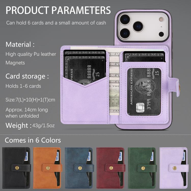 For iPhone 17 Pro Kalebol Magnetic Button Card Bag MagSafe Ring Leather Phone Case